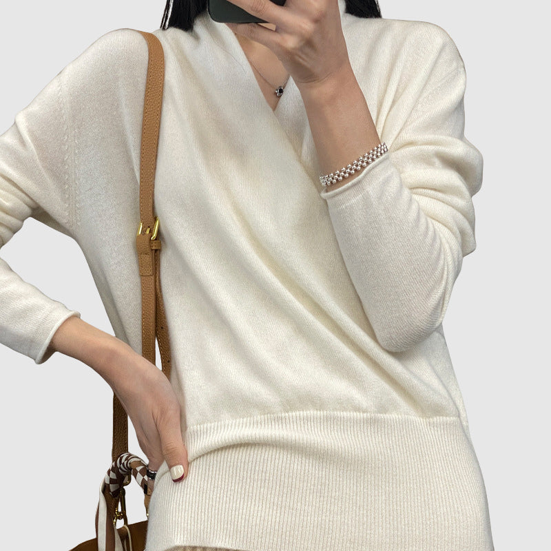 Cozy Draped Cross-Front Sweater – Soft Wool-Blend Winter Knit for Women