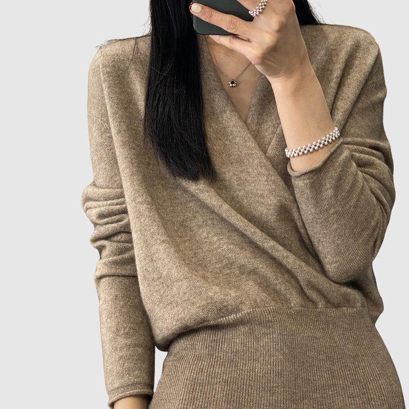 Cozy Draped Cross-Front Sweater – Soft Wool-Blend Winter Knit for Women