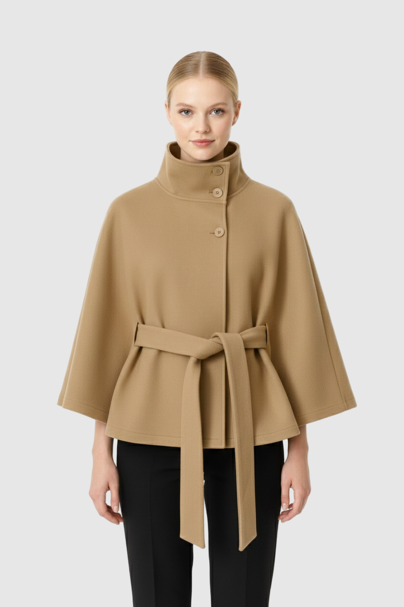 Ivanna Wool Coat Woman – Elegant High Collar with Removable Belt & Casual Cut