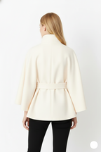 Ivanna Wool Coat Woman – Elegant High Collar with Removable Belt & Casual Cut