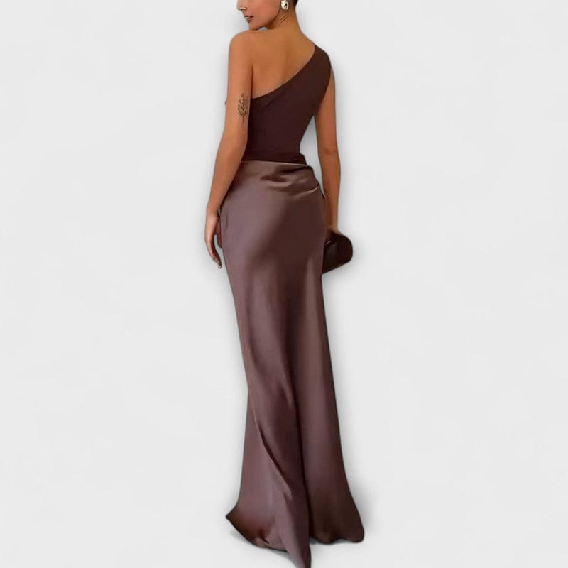 Zafira Women's One Shoulder Colour Block Maxi Dress | Satin Going Out Occasion Gown | Evening & Smart Casual