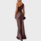 Zafira Women's One Shoulder Colour Block Maxi Dress | Satin Going Out Occasion Gown | Evening & Smart Casual