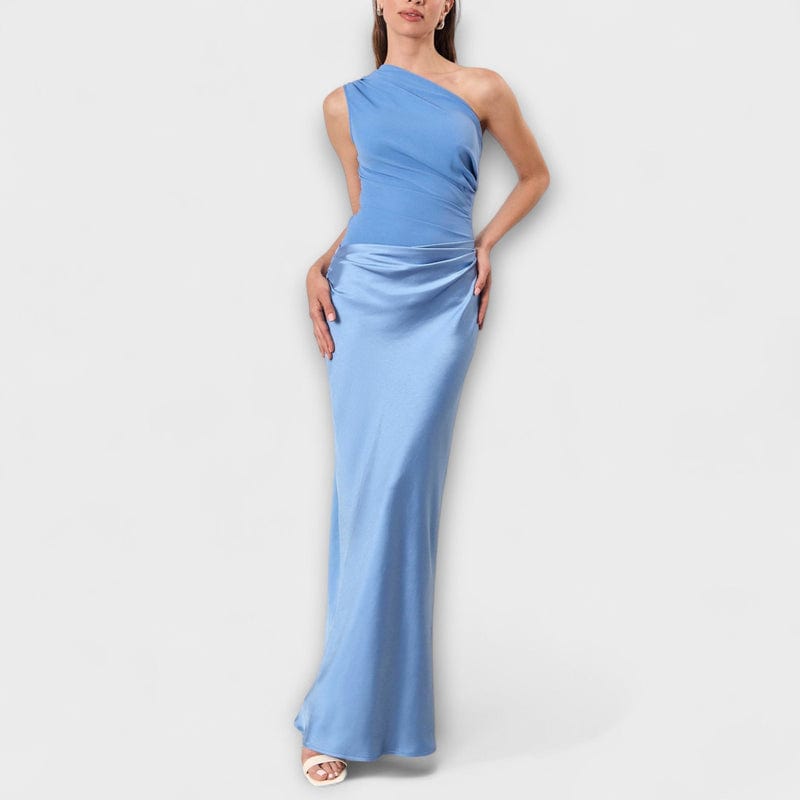 Zafira Women's One Shoulder Colour Block Maxi Dress | Satin Going Out Occasion Gown | Evening & Smart Casual