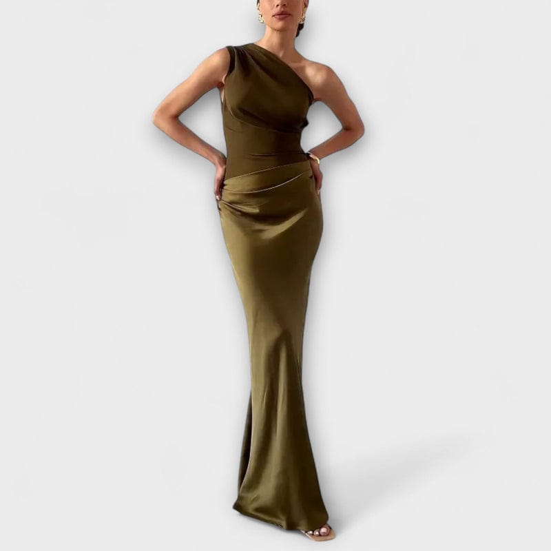 Zafira Women's One Shoulder Colour Block Maxi Dress | Satin Going Out Occasion Gown | Evening & Smart Casual
