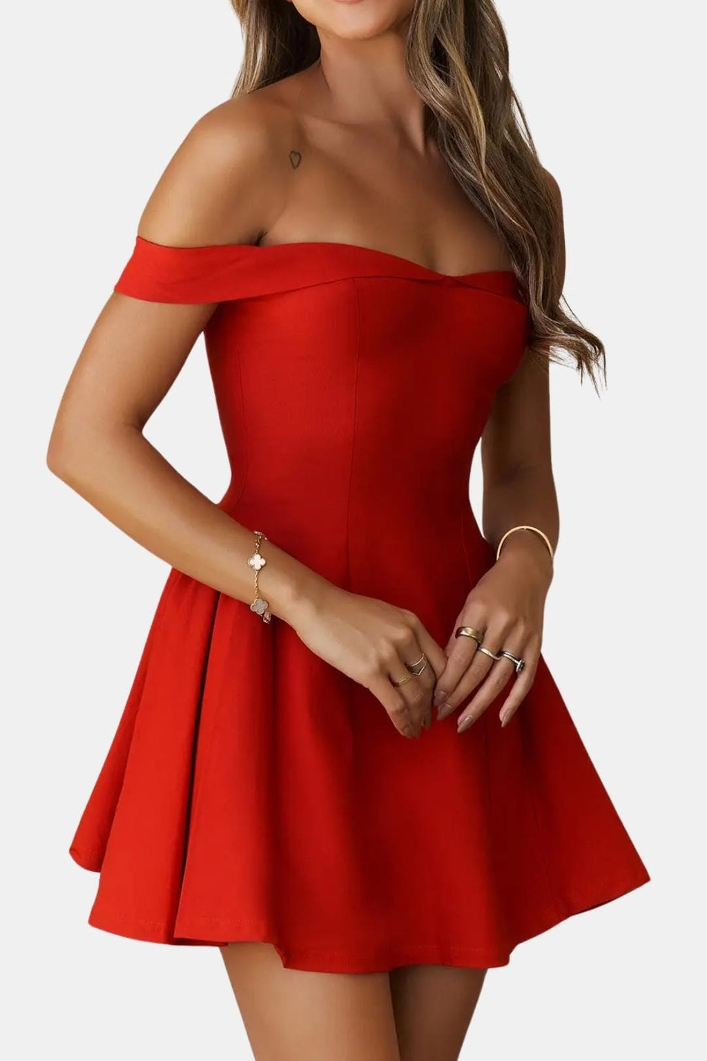 Zariyah Women's Off Shoulder Mini Dress | Sculpted Fit & Flare Party Dress | Going Out & Prom