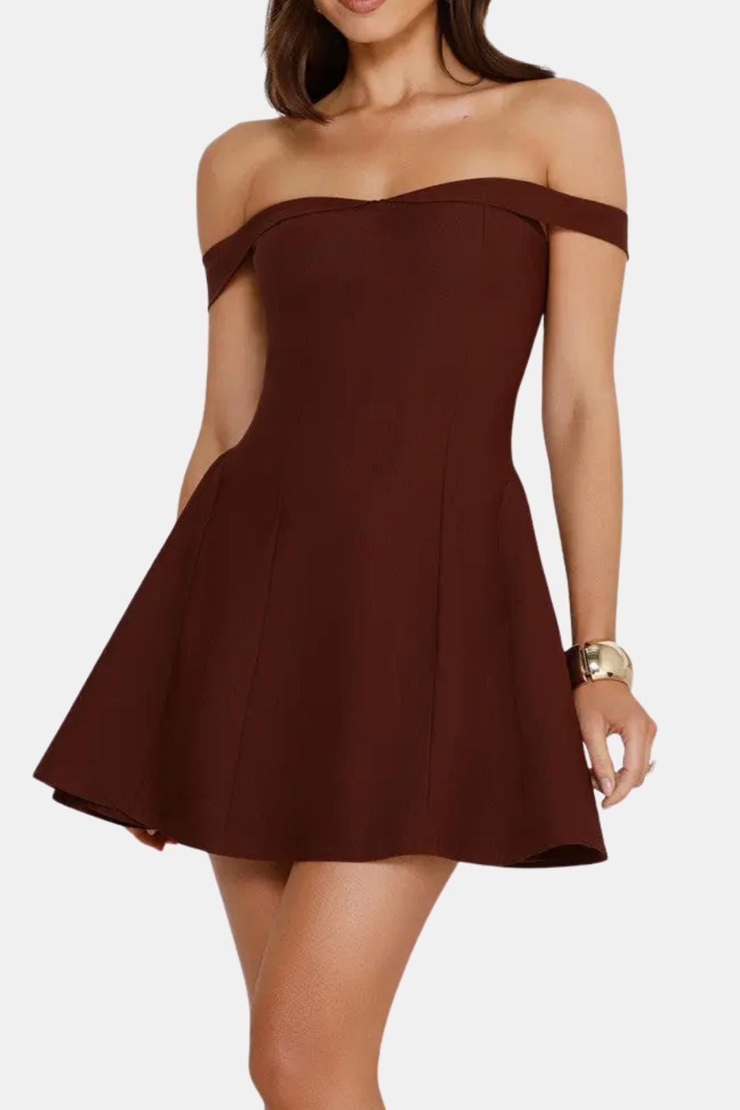 Zariyah Women's Off Shoulder Mini Dress | Sculpted Fit & Flare Party Dress | Going Out & Prom