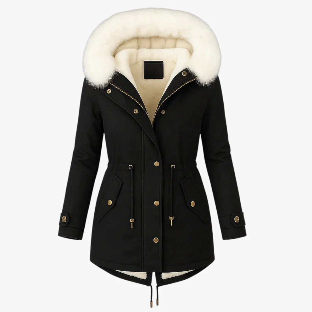 Women's Hooded Parka Jacket with Adjustable Waist and Thermal Insulation