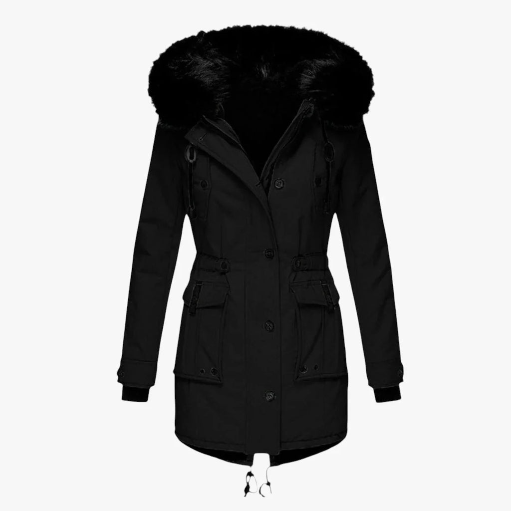 Women's Hooded Parka Jacket with Adjustable Waist and Snap Buttons