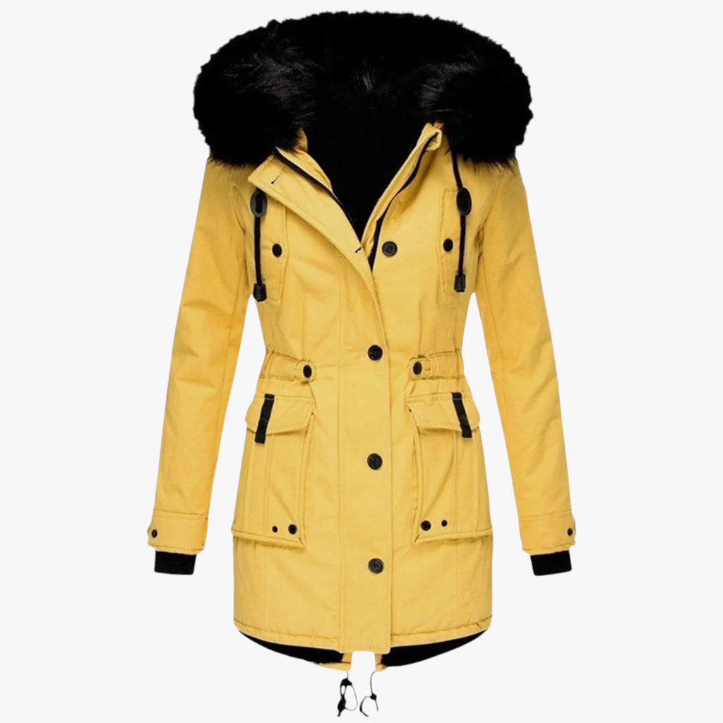 Women's Hooded Parka Jacket with Adjustable Waist and Snap Buttons
