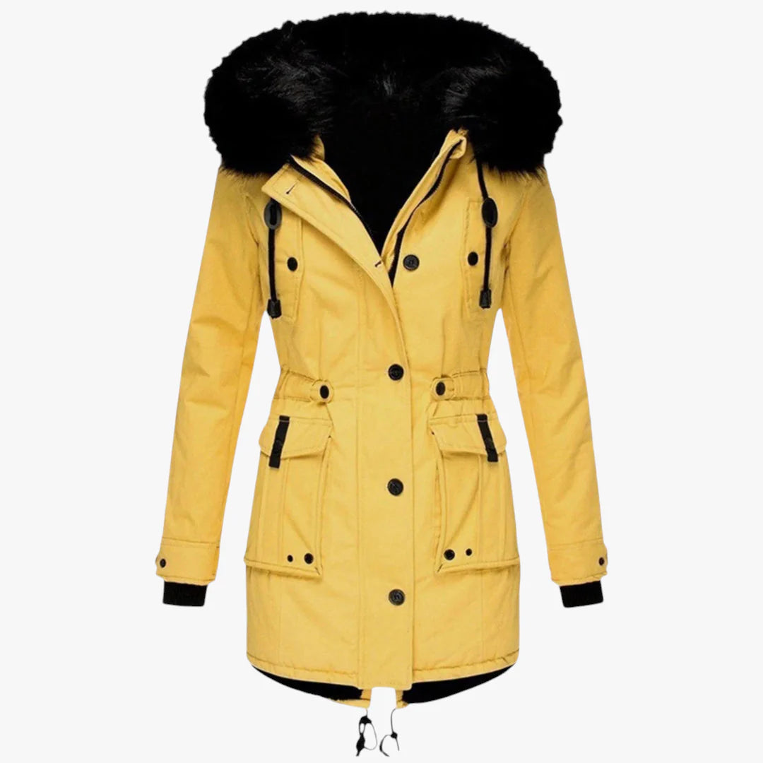 Women's Hooded Parka Jacket with Adjustable Waist and Snap Buttons