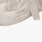 Women's Hooded Puffer Jacket with Removable Belt and High Collar