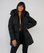 Noémie Women's Longline Quilted Puffer Jacket with Hood | Warm Winter Maxi Coat for Women