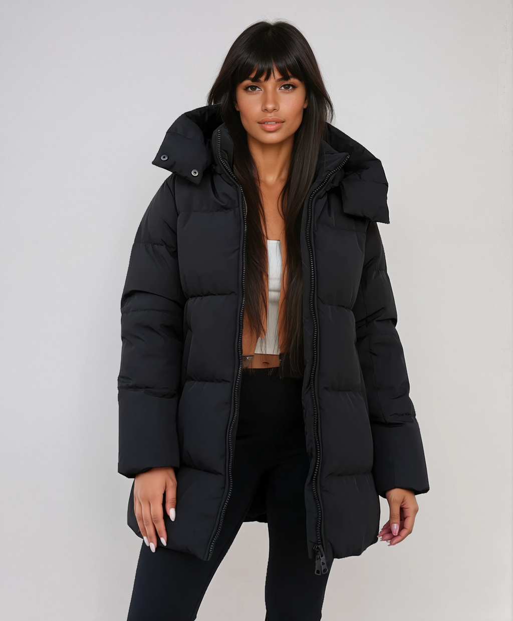 Noémie Women's Longline Quilted Puffer Jacket with Hood | Warm Winter Maxi Coat for Women