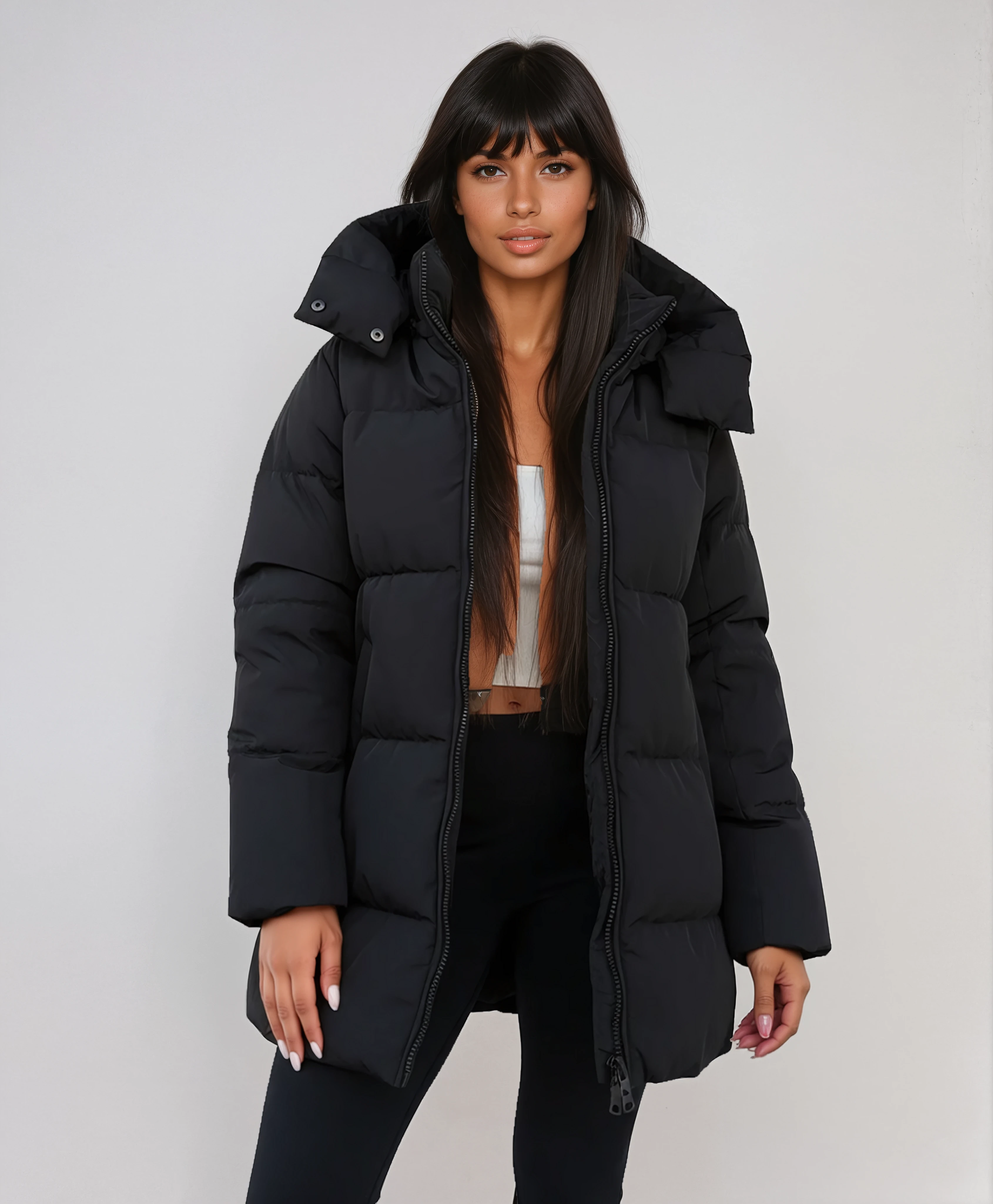 Noémie Women's Longline Quilted Puffer Jacket with Hood | Warm Winter Maxi Coat for Women