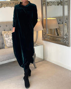 Veloria Women's Velvet Midi Dress with Pockets | Elegant Formal Occasion Dress for Women