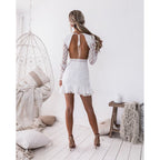 Beatriz Women's Lace Mini Dress | Long Sleeve Ruffle Hem Party Dress | Going Out & Occasion Wear