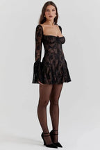 Amaya Women's Lace Corset Mini Dress | Floral Bell Sleeve Going Out Dress | Evening & Smart Casual