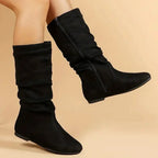 Chic und Stil | Suede Ankle Boots Up To The Calf with Side Zipper