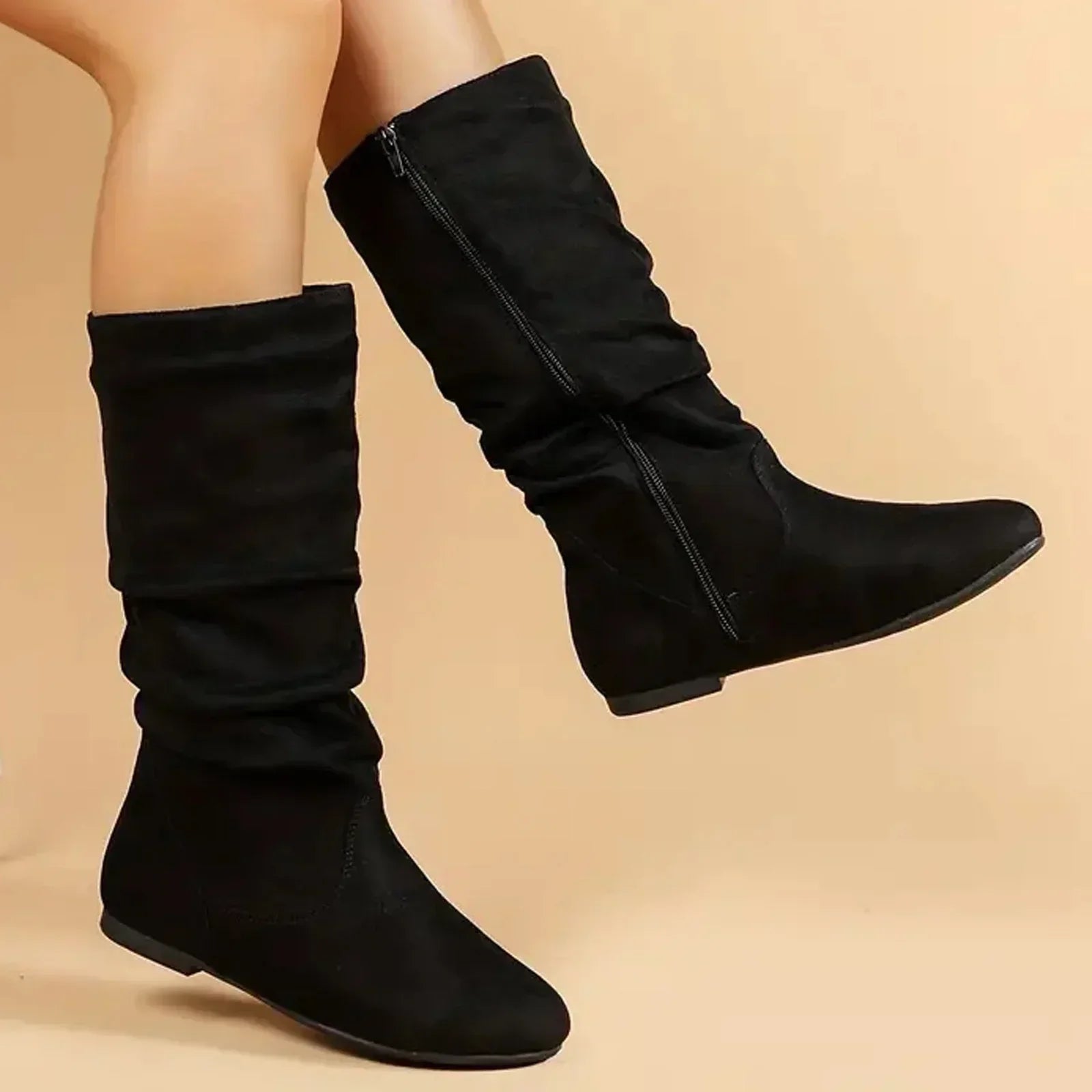 Chic und Stil | Suede Ankle Boots Up To The Calf with Side Zipper