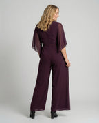 Cascade Women's Satin Wide-Leg Jumpsuit | Cascading Neckline & Lace-Up Waist One-Piece