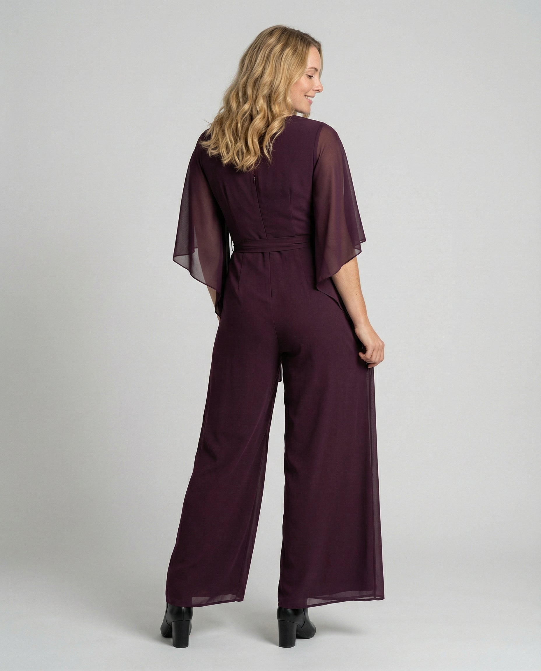Cascade Women's Satin Wide-Leg Jumpsuit | Cascading Neckline & Lace-Up Waist One-Piece