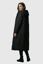 Women’s Elegant Black Plush-Lined Hooded Long Coat