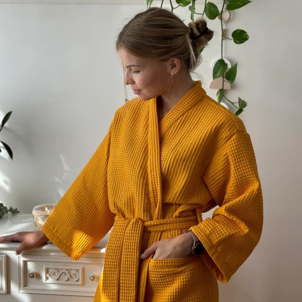 Women's Waffle Cotton Dressing Gown | Lightweight Spa Robe | Breathable Loungewear & Gifting