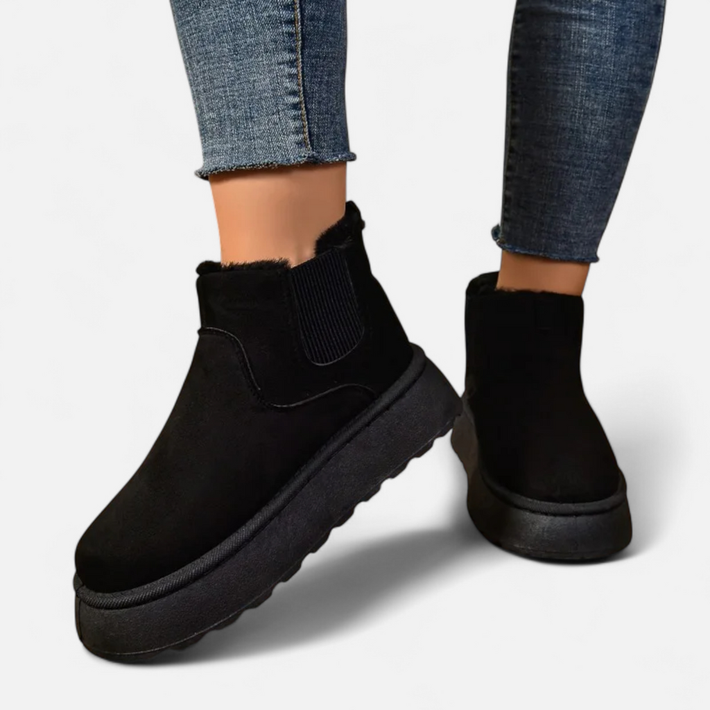 Lyanna Women's Platform Plush Ankle Boots | Cosy Fluffy Flat Booties for Women