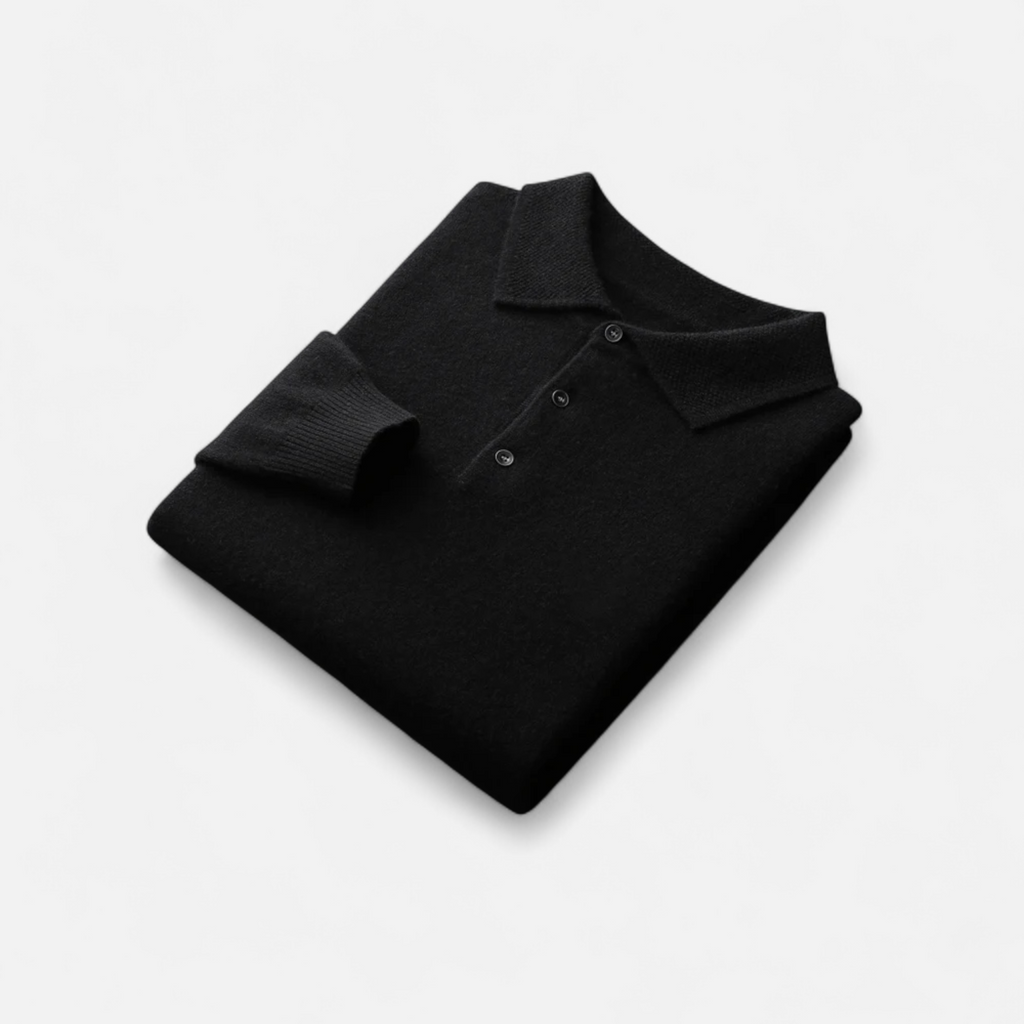 Marcello Men's Merino Wool Blend Long Sleeve Polo Sweater | Luxury Soft Knit Polo Shirt for Men | Smart Casual Everyday Knitwear