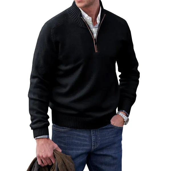 Adrian Men's Cashmere Blend Half-Zip Sweater | Luxury Soft Knit Half Zip Jumper for Men | Smart Casual Everyday Knitwear