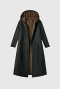 Women’s Elegant Black Plush-Lined Hooded Long Coat