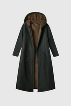 Women’s Elegant Black Plush-Lined Hooded Long Coat