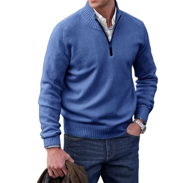 Adrian Men's Cashmere Blend Half-Zip Sweater | Luxury Soft Knit Half Zip Jumper for Men | Smart Casual Everyday Knitwear