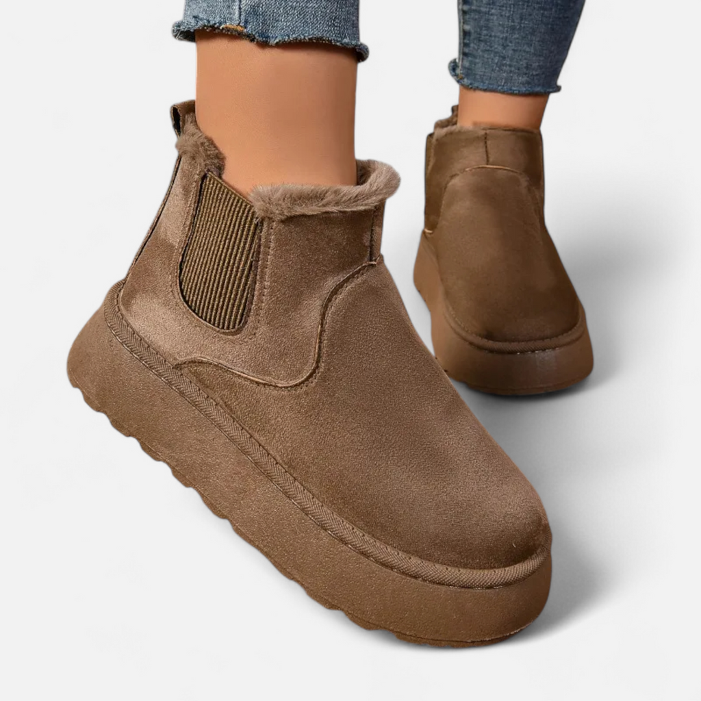 Lyanna Women's Platform Plush Ankle Boots | Cosy Fluffy Flat Booties for Women