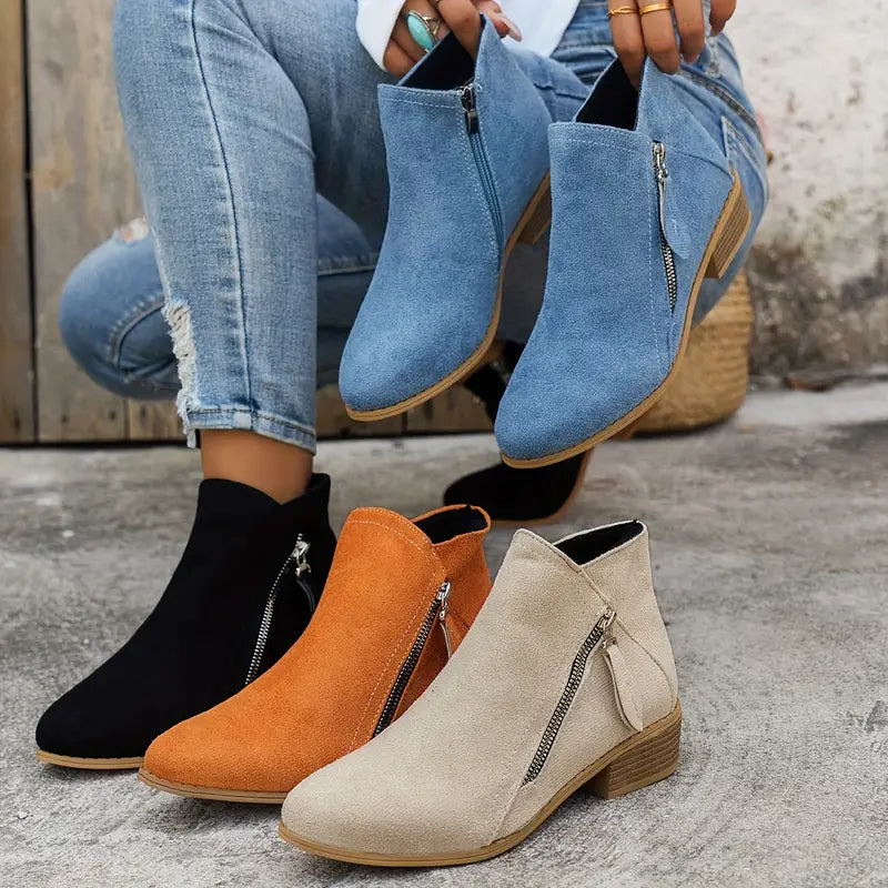 Klara Women's Elegant Suede Mid-Calf Boots | Block Heel Zip-Up Suede Boots for Women | Smart Casual Everyday & Occasion Footwear