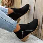 Klara Women's Elegant Suede Mid-Calf Boots | Block Heel Zip-Up Suede Boots for Women | Smart Casual Everyday & Occasion Footwear