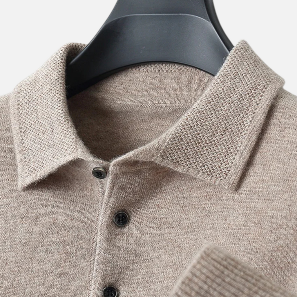 Marcello Men's Merino Wool Blend Long Sleeve Polo Sweater | Luxury Soft Knit Polo Shirt for Men | Smart Casual Everyday Knitwear