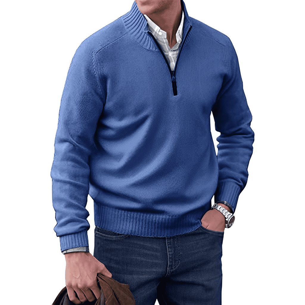 Aldric Men's Cashmere Cotton Half-Zip Jumper | Luxury Soft Zip Neck Knitwear for Men