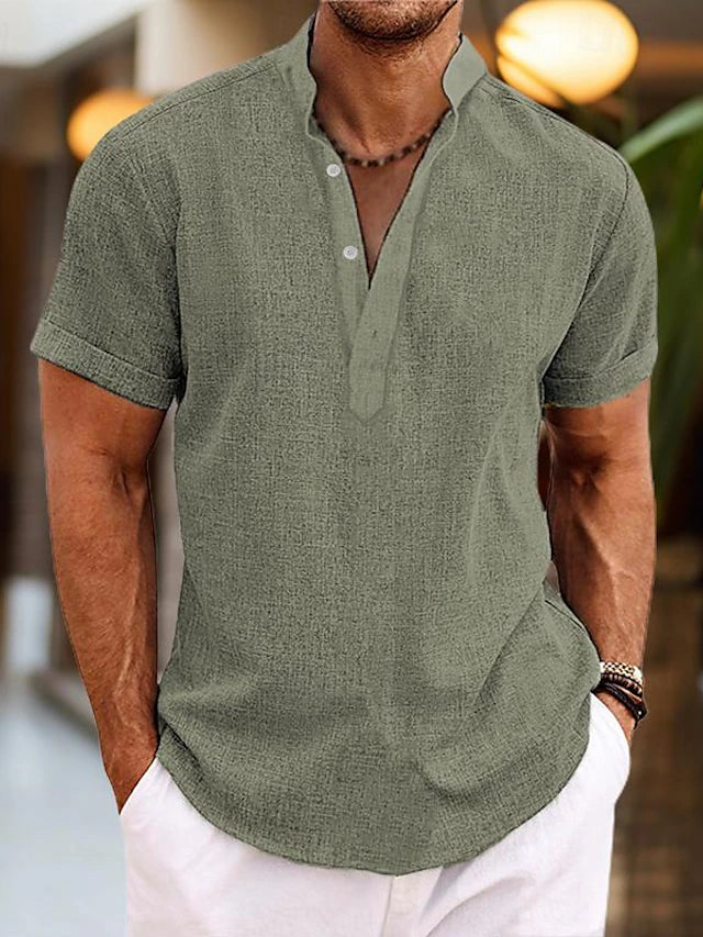 Linen Shirt for Men Silas – Breathable Summer Shirt with Henley Collar & Short Sleeves