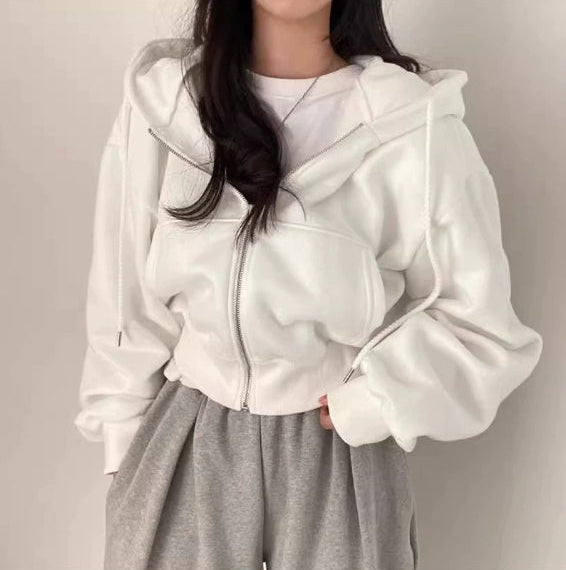 Deanne Women's Cropped Zip Up Hoodie | Oversized Fleece Crop Hoodie | Casual Streetwear Everyday