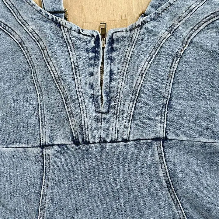 Nevaeh Women's Denim Midi Dress with Adjustable Straps | Casual Sleeveless Jean Dress for Women