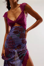 Vivienne Women's Floral Lace Trim Maxi Dress | Boho Slip Cutout Summer Dress | Casual & Evening