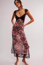 Vivienne Women's Floral Lace Trim Maxi Dress | Boho Slip Cutout Summer Dress | Casual & Evening