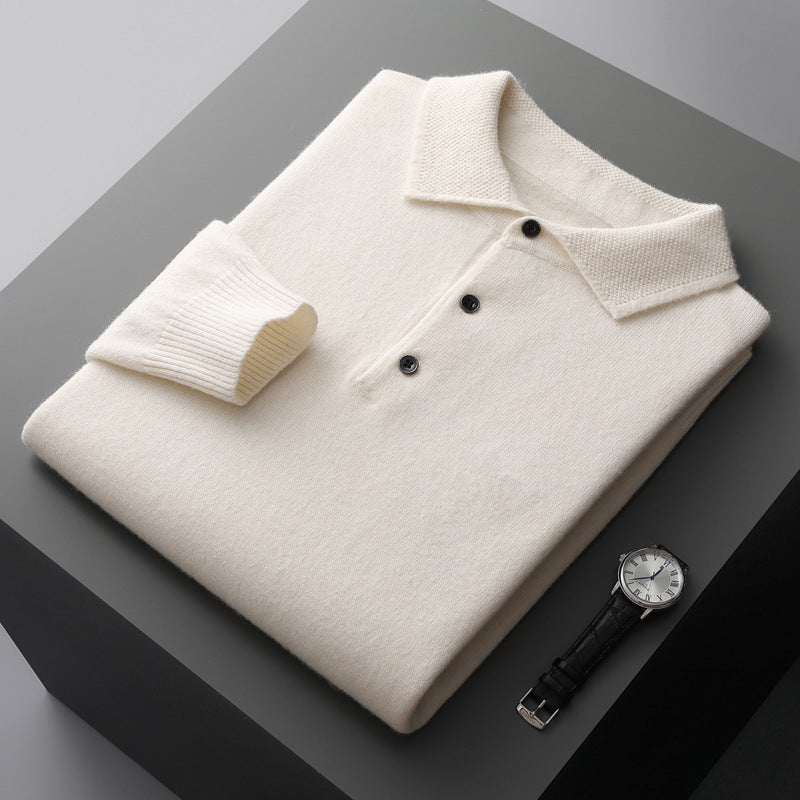 Men's Cashmere Blend Long Sleeve Polo | Luxury Breathable Knit Polo Shirt for Men | Smart Casual Everyday Knitwear
