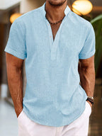 Linen Shirt for Men Silas – Breathable Summer Shirt with Henley Collar & Short Sleeves