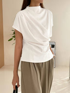 Rubie Women's Draped Mock Neck Top | Ruched Asymmetric Everyday Top | Smart Casual & Going Out