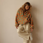 Women's Floral Sherpa Pullover | Oversized Teddy Fleece Quarter-Zip Jumper | Cosy Casual Knitwear