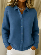 Women's Collared Knit Cardigan | Button-Through Shirt Collar Jumper | Casual & Everyday Wear