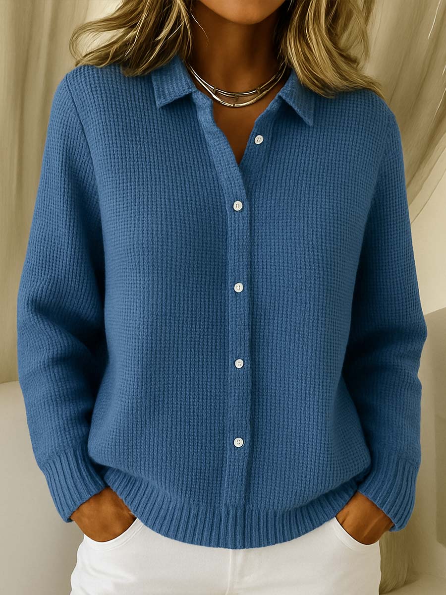 Women's Collared Knit Cardigan | Button-Through Shirt Collar Jumper | Casual & Everyday Wear