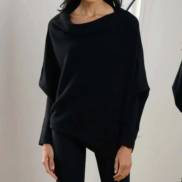 Calista Women's Asymmetric Draped Turtleneck Sweater | Oversized Cotton Knit Drape Effect Jumper for Women